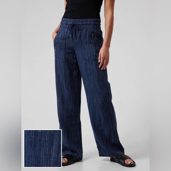 NEW ATHLETA Cabo Linen Wide Leg Pant Blue Textured #657680 Size 14P - Picture 11 of 11